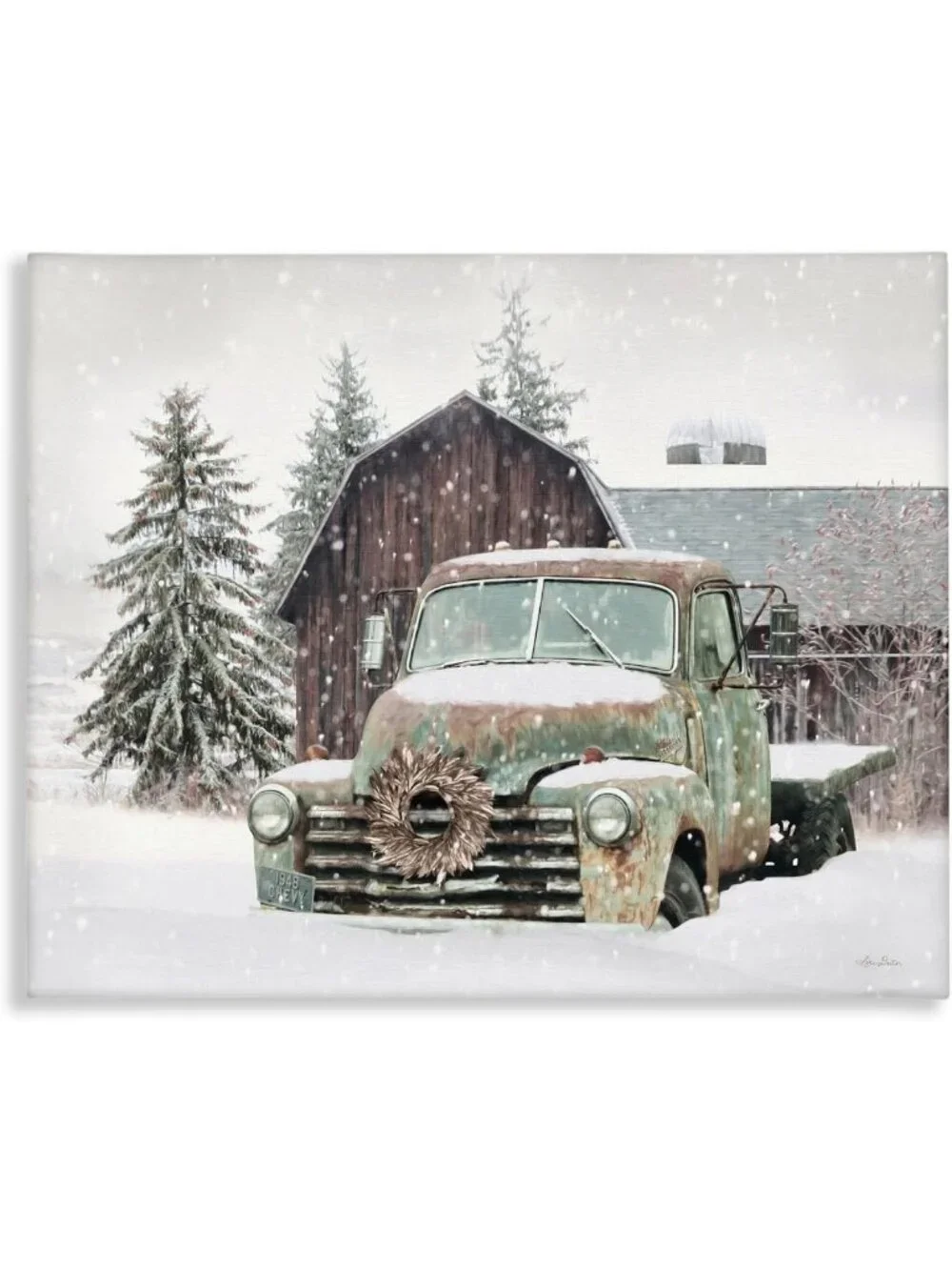 Rustic Winter Vintage Truck & Barn Canvas Wall Art | Cozy Farmhouse Decor